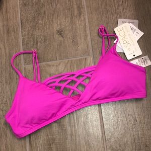 NWT crisscross jaimie neon pink L Space bikini top